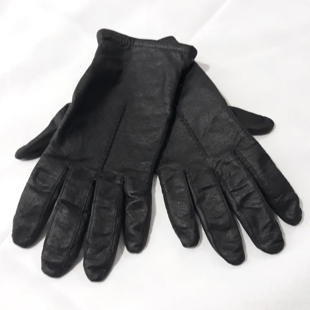 Vintage Genuine Leather Black Gloves Women's